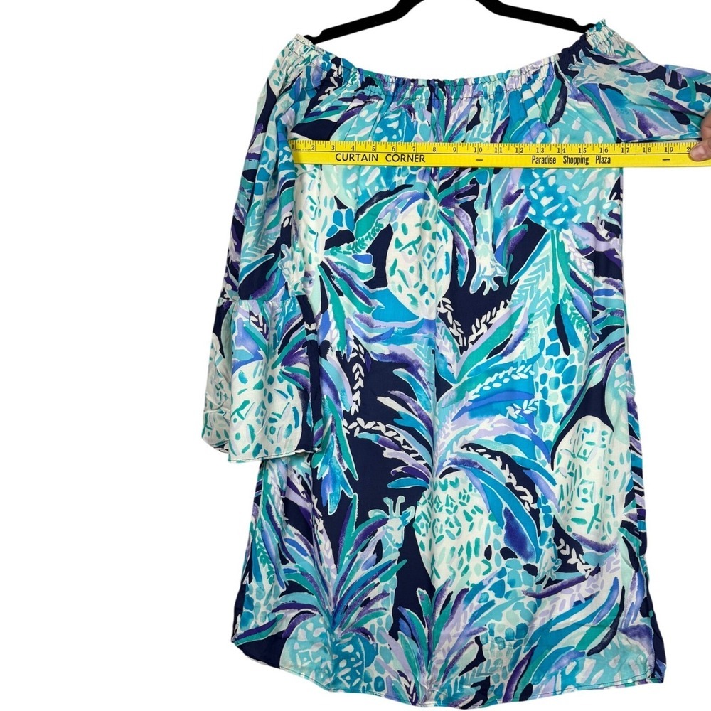 NWT Lilly Pulitzer Nevie Off the Shoulder Dress, Navy Alotta Colada, Size Small - Picture 4 of 13